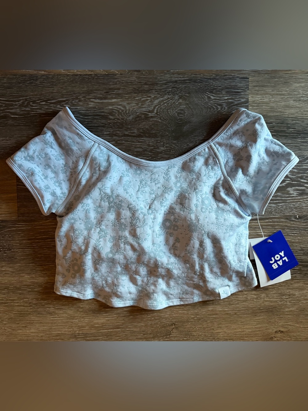 JoyLab Pale Blue Floral Off-Shoulder Crop Top